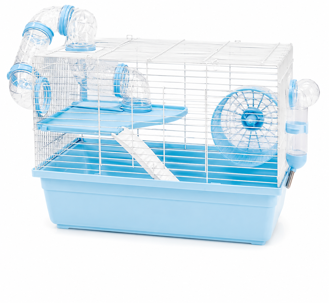 Dear pet Blue Dayang Hamster Cage with Tunnel System, Exercise Wheel, Ramp & Platform 48x32x30.6 cm