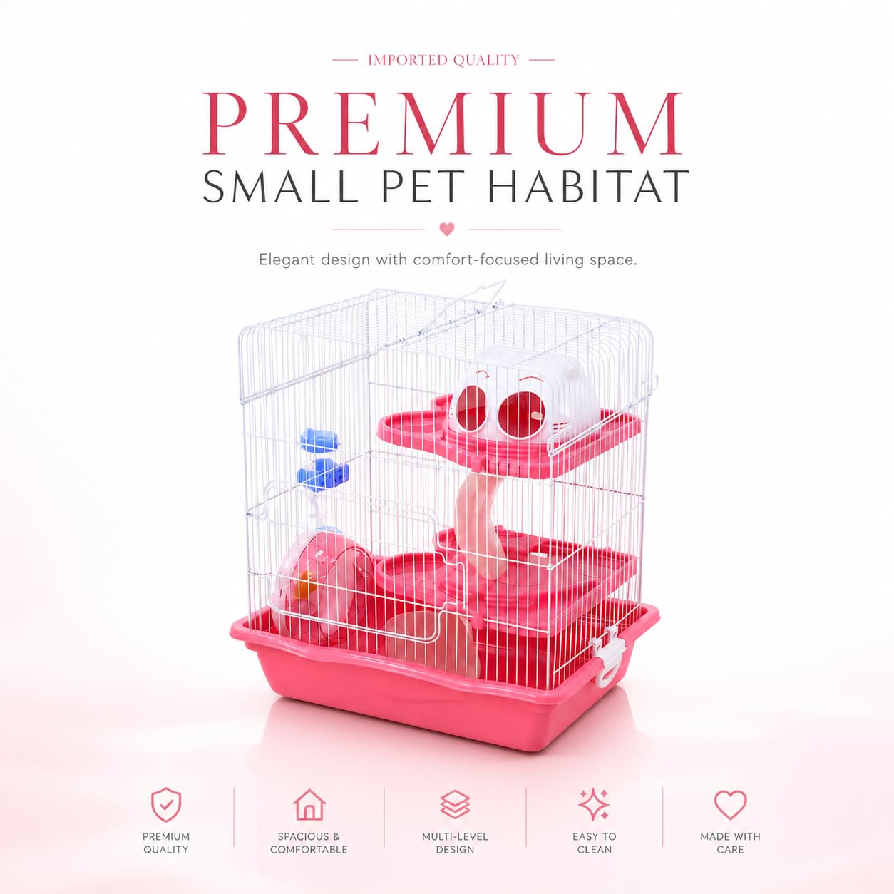 Dear Pet Dayang Spacious Hamster Cage PINK (M012) 35.5 x 26.6 x 40.5 cm