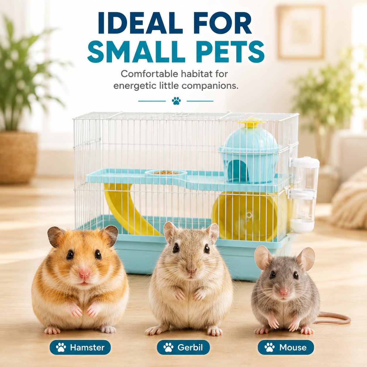 Compact Hamster Cage with Exercise Wheel, Ramp & Platform 30x23x30 cm