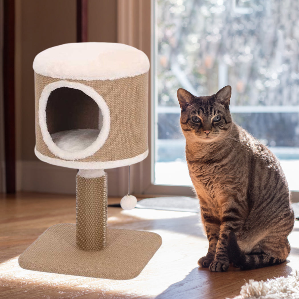 Catry Cozy Retreat Cat Condo with Scratching Post & Hanging Toy