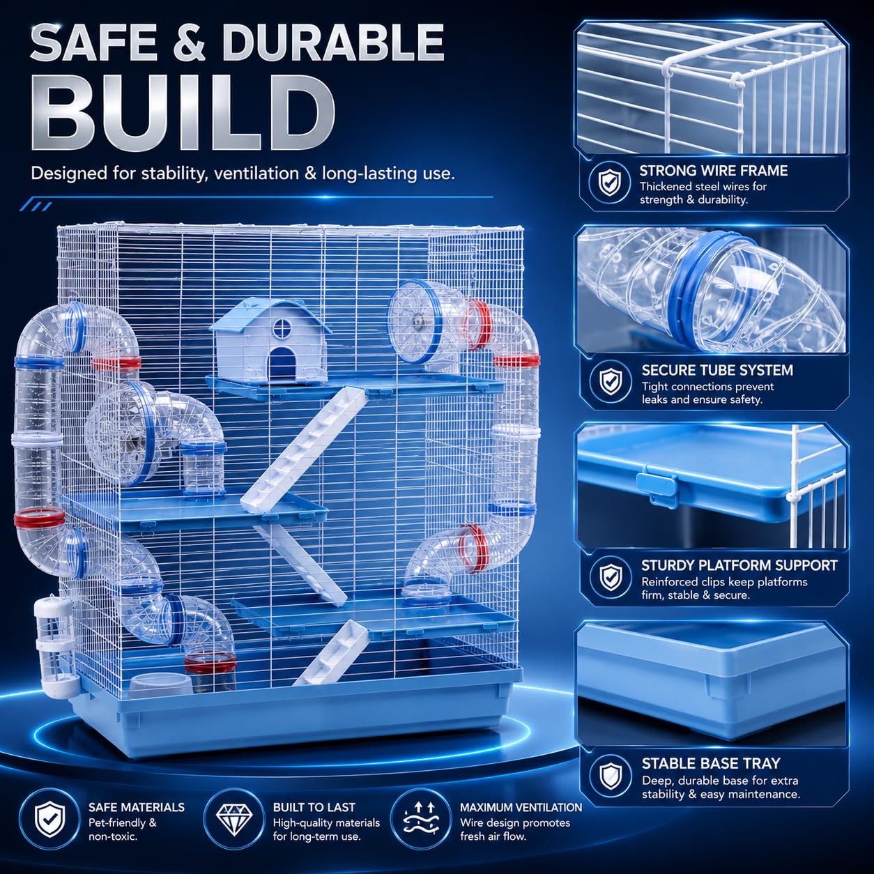 Dear Pet Dayang 511DB Large Multi-Level Hamster Cage with Transparent Tunnel System 47x30.2x70 cm