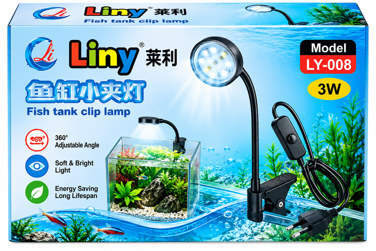Liny LY-008 Fish Tank Clip Lamp – 3W LED, 360° Adjustable
