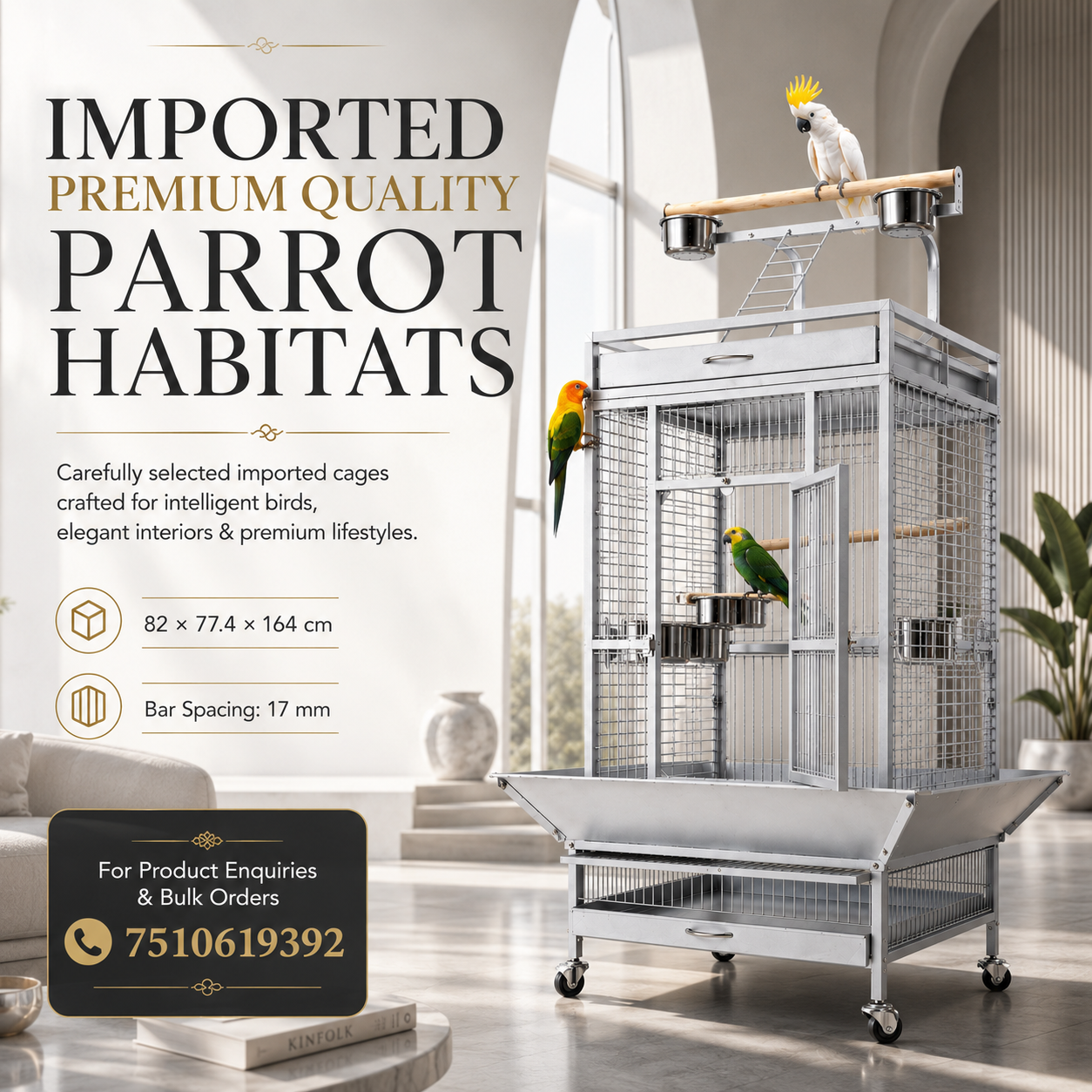 DAYANG A11 LUXURY PARROT RESIDENCE WITH ELEVATED PLAYTOP & FEEDING STATION – 82 × 77.4 × 164 CM