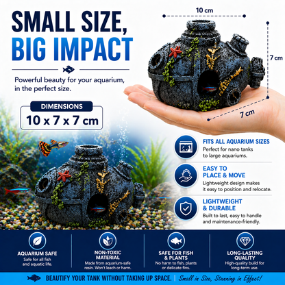 Aquarium Decoration Cave Ornament Fish Tank Submarine Hideout Resin Decor 10x7x7 cm
