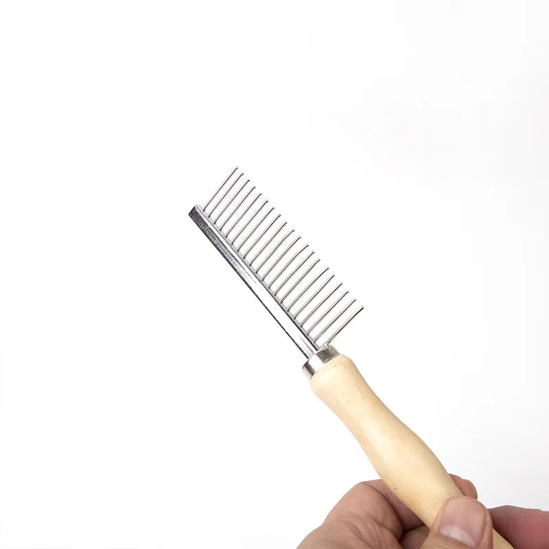 Petbroo steel comb with wooden handle- grooming brush-  grooming tools