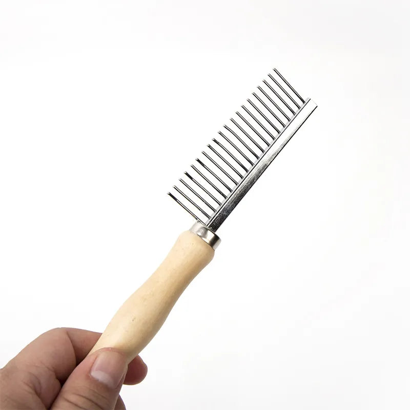 Petbroo steel comb with wooden handle- grooming brush-  grooming tools