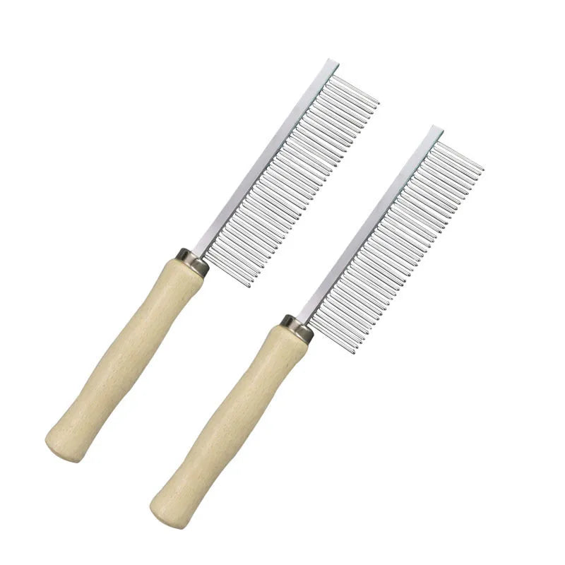 Petbroo steel comb with wooden handle- grooming brush-  grooming tools