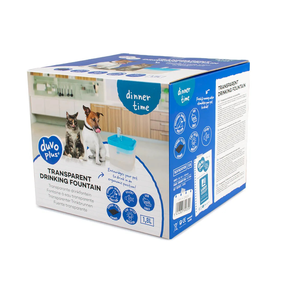 Duvo+ Transparent drinking fountain, dog travel essentials