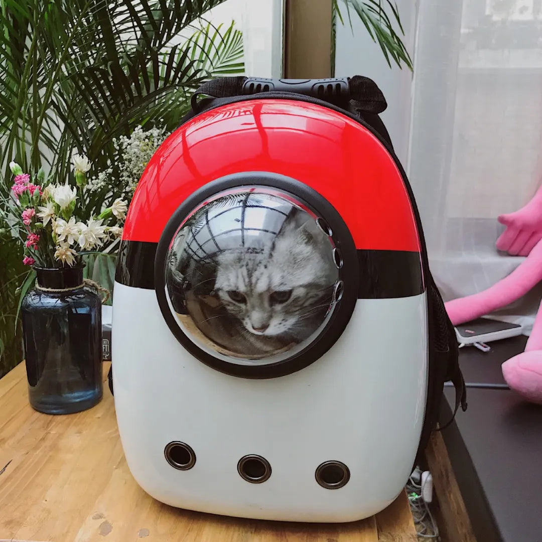 Petbroo  Stylish white, red and black backpack pet carrier - cat carrier