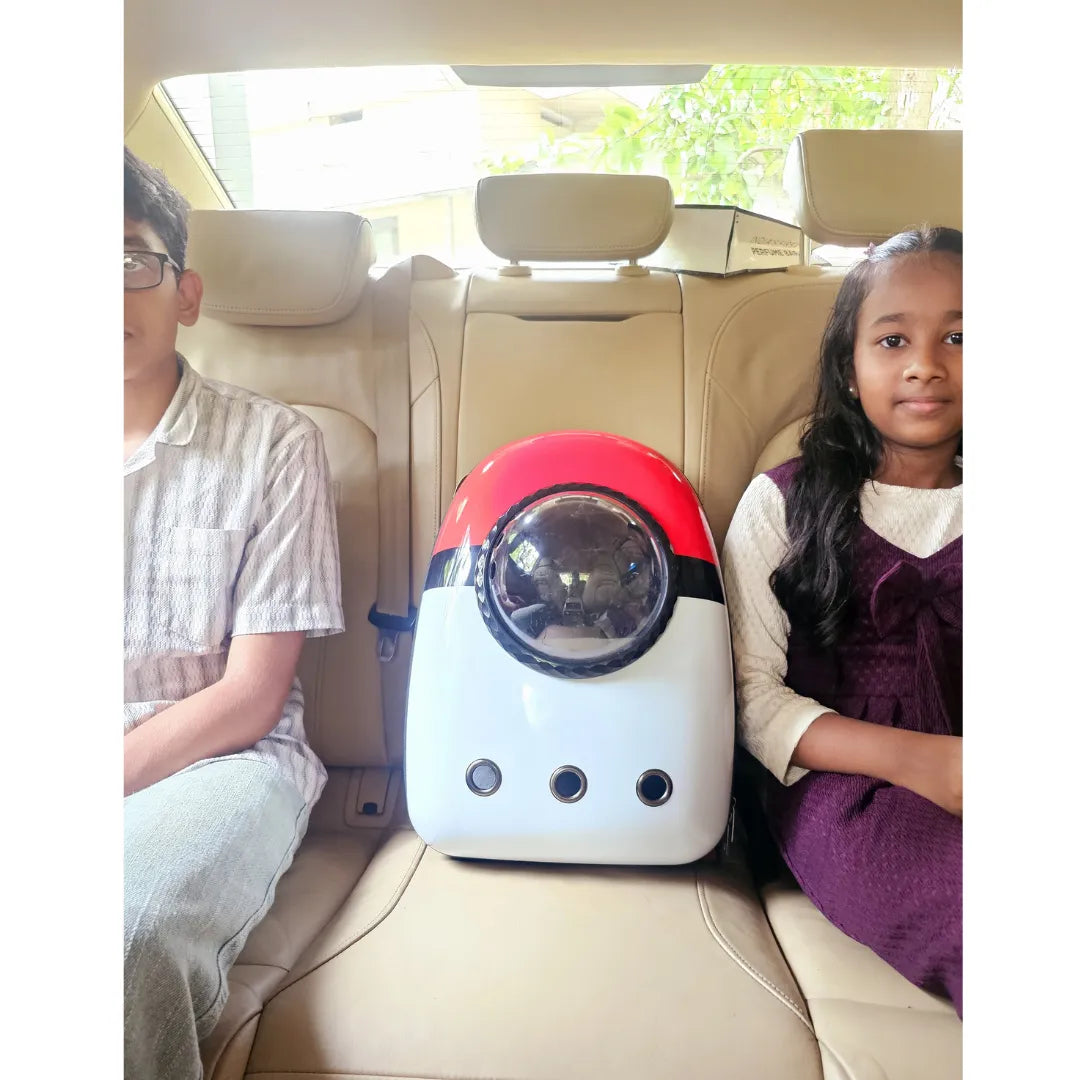 Petbroo  Stylish white, red and black backpack pet carrier - cat carrier
