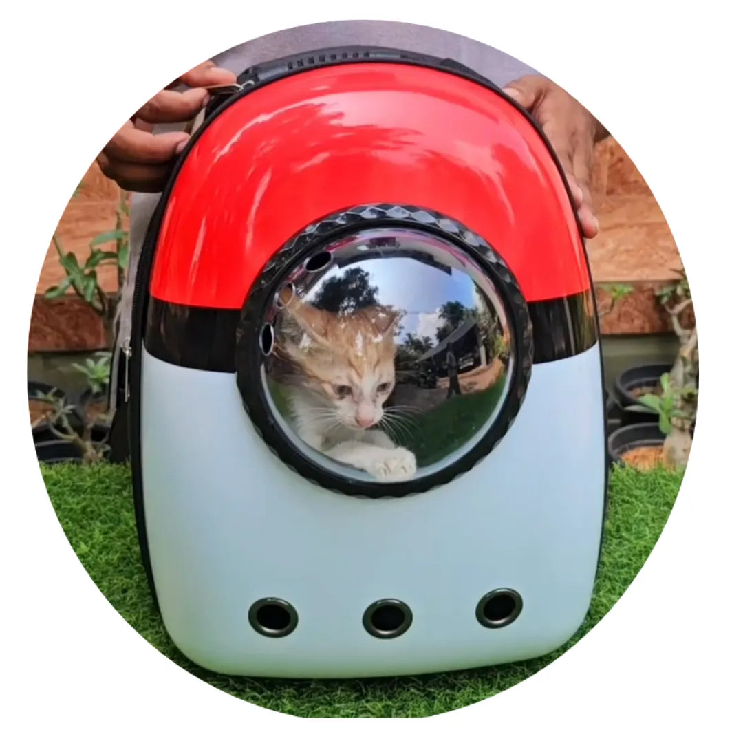 Petbroo  Stylish white, red and black backpack pet carrier - cat carrier