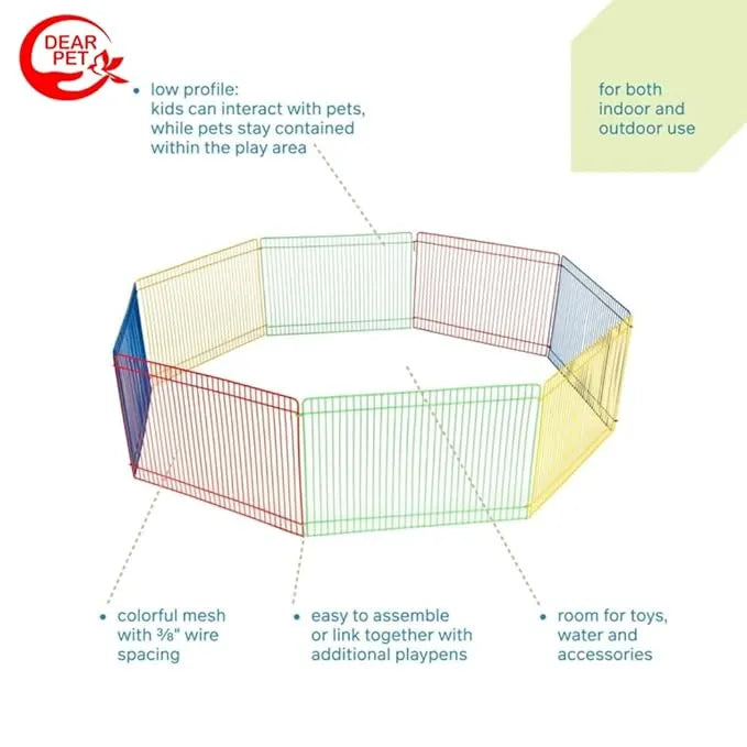Dayang 8-Piece Foldable Rainbow Small Animal Playpen – 36"- hamster