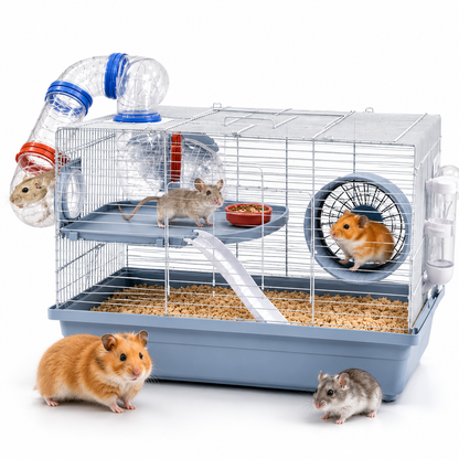 Dear pet DayangHamster Cage with Tunnel System, Exercise Wheel, Ramp & Platform 48x32x30.6 cm