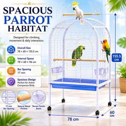 DAYANG A02 PREMIUM PARROT HABITAT WITH INTERACTIVE PLAYTOP & MOBILE STAND – 78 × 60 × 155.5 CM