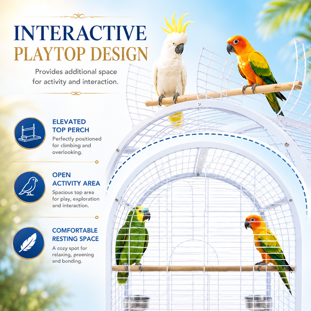 DAYANG A02 PREMIUM PARROT HABITAT WITH INTERACTIVE PLAYTOP & MOBILE STAND – 78 × 60 × 155.5 CM