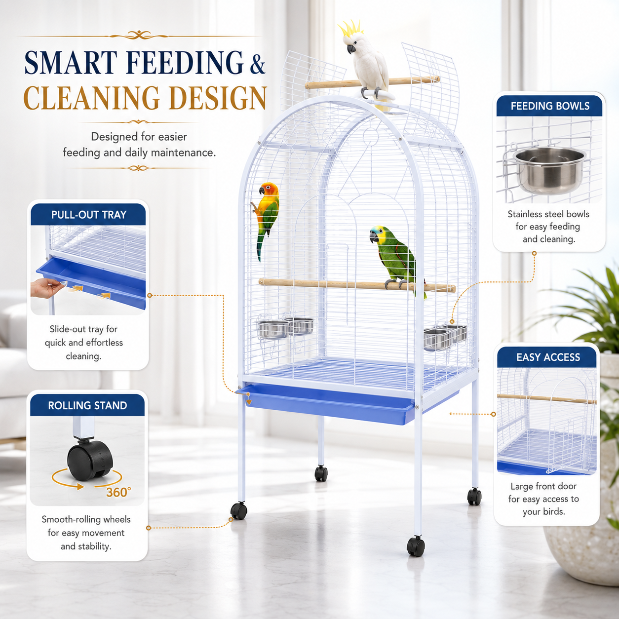 DAYANG A02 PREMIUM PARROT HABITAT WITH INTERACTIVE PLAYTOP & MOBILE STAND – 78 × 60 × 155.5 CM