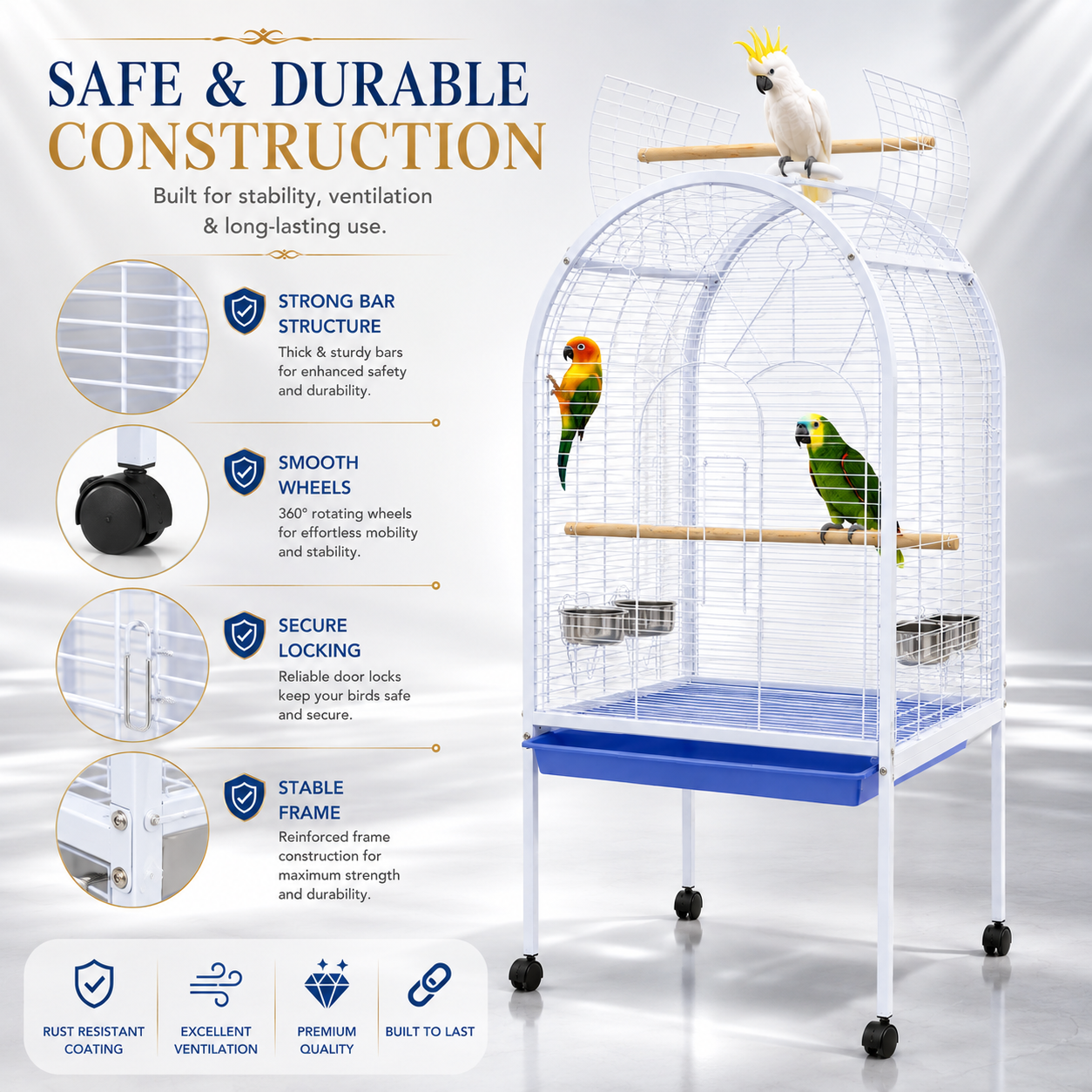 DAYANG A02 PREMIUM PARROT HABITAT WITH INTERACTIVE PLAYTOP & MOBILE STAND – 78 × 60 × 155.5 CM