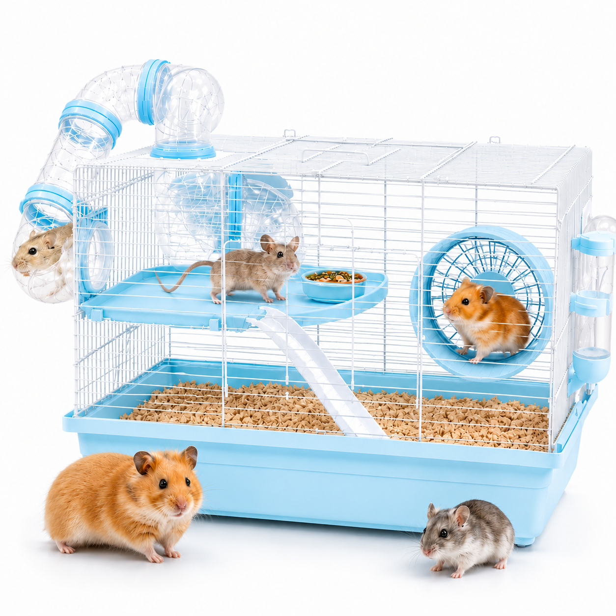 Dear pet DayangHamster Cage with Tunnel System, Exercise Wheel, Ramp & Platform 48x32x30.6 cm