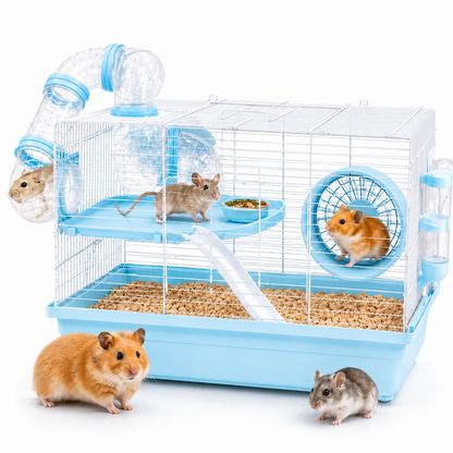 Dear pet DayangHamster Cage with Tunnel System, Exercise Wheel, Ramp & Platform 48x32x30.6 cm