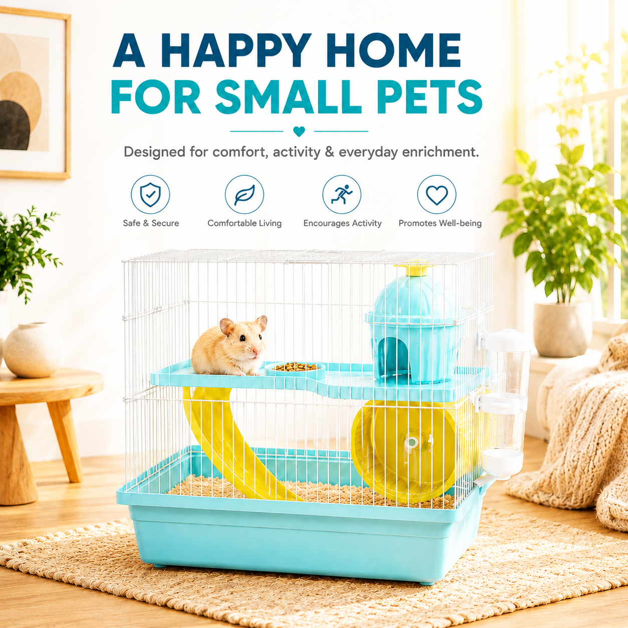 Compact Hamster Cage with Exercise Wheel, Ramp & Platform 30x23x30 cm