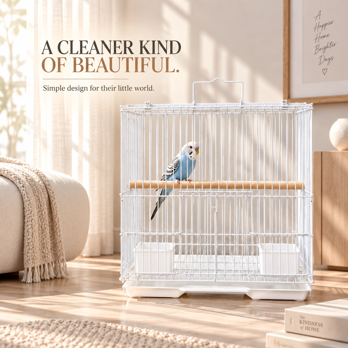 White Premium Bird Cage – 30 × 23 × 29 CM
