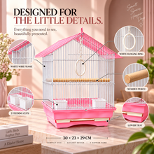 Pink & White Premium Bird Cage – 30 × 23 × 29 CM