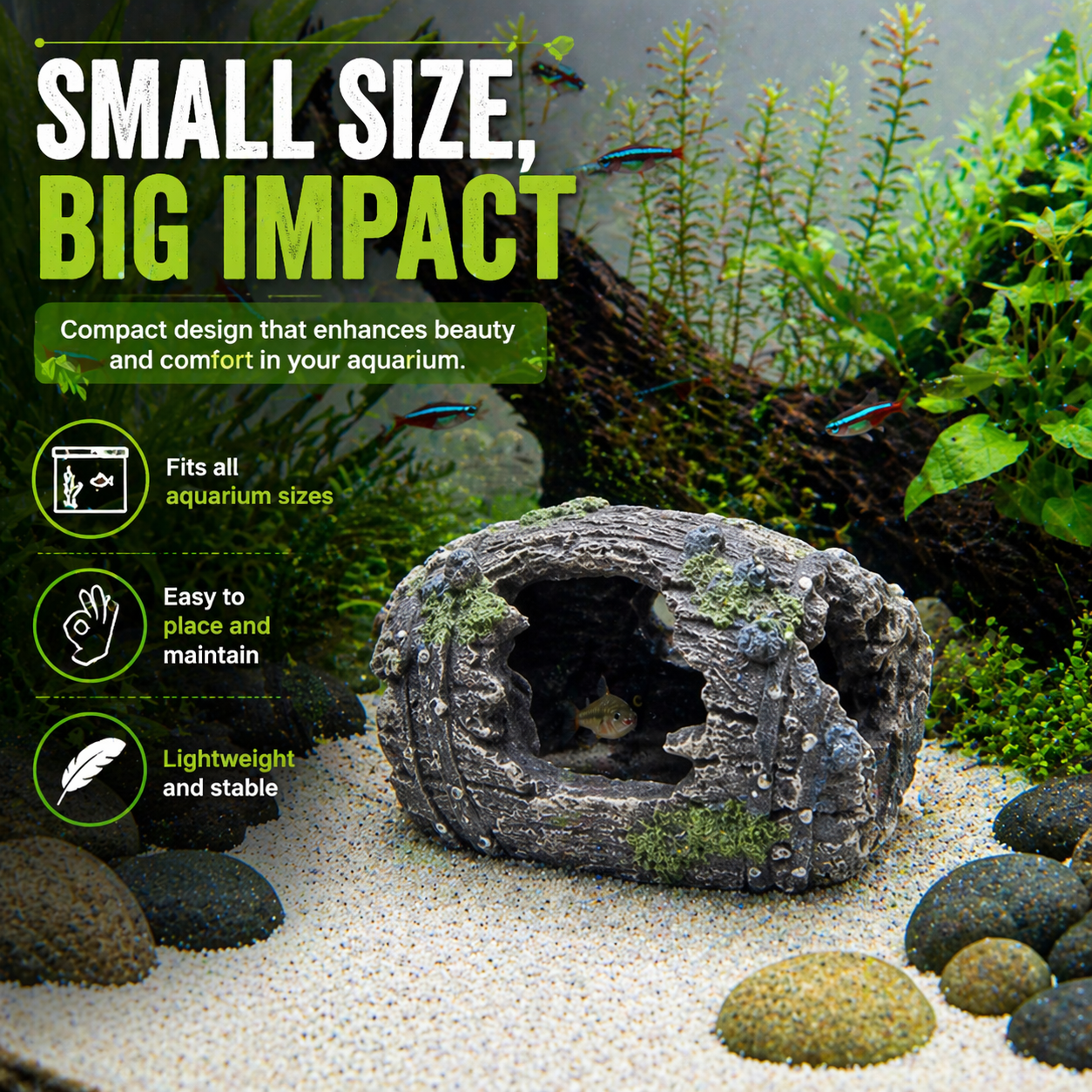 Aquarium Decoration Log Cave Fish Tank Ornament