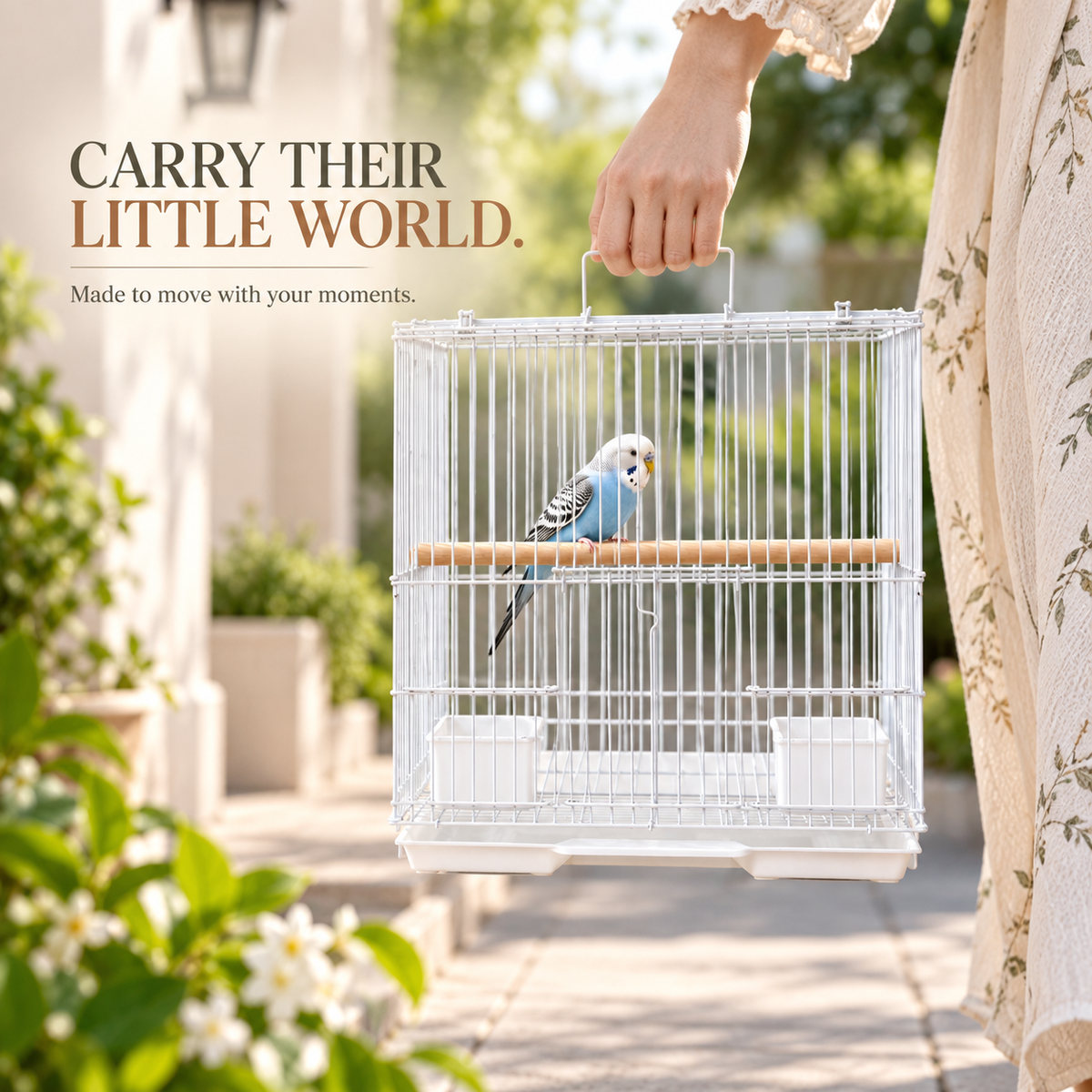 White Premium Bird Cage – 30 × 23 × 29 CM