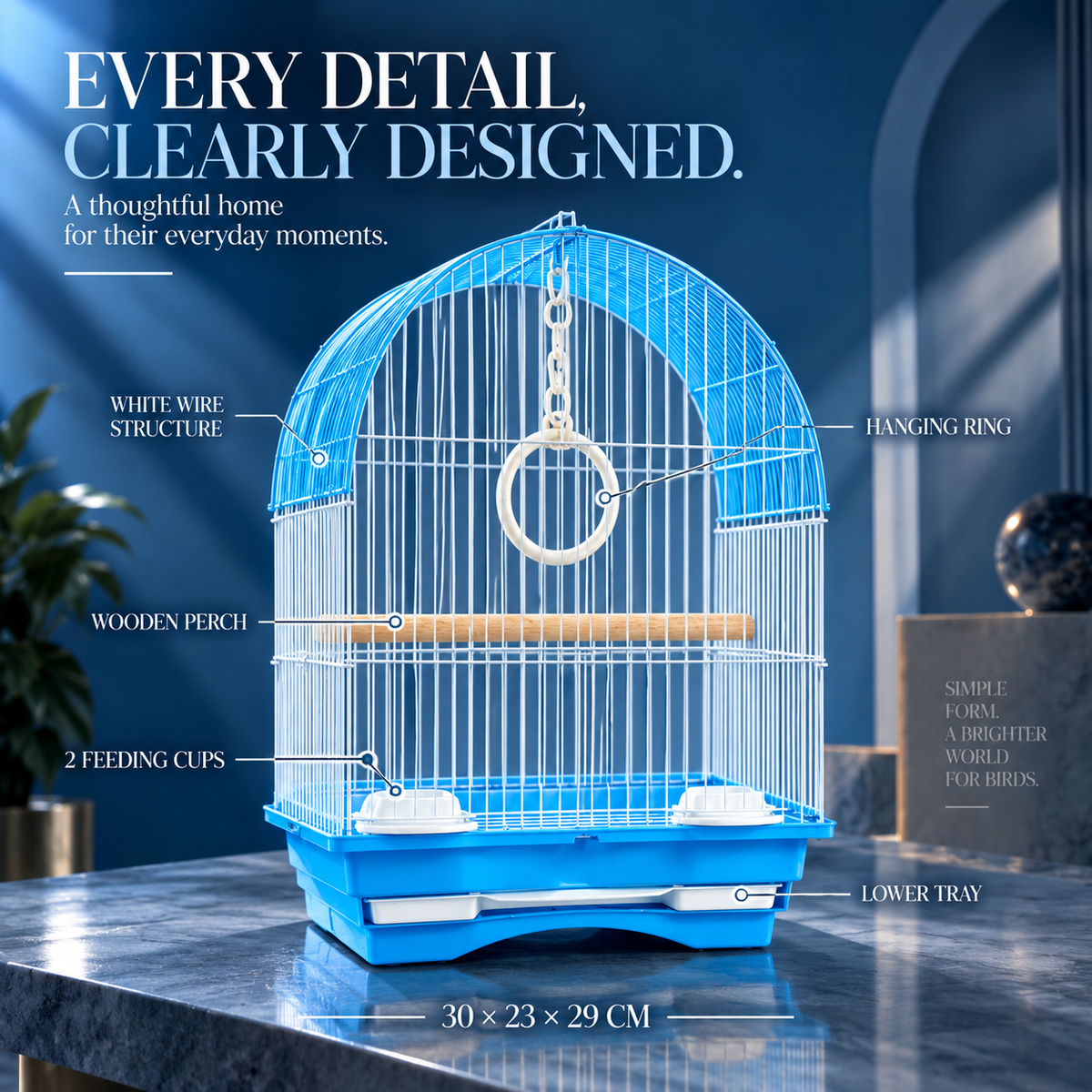 Blue & White Premium Bird Cage – 30 × 23 × 29 CM