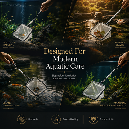 AquaCare Fine Mesh Aquarium Fish Net, Telescopic Stainless Steel Handle, Soft Fish Catching & Tank Maintenance Net, 100cm
