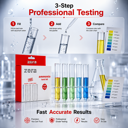 ZERA AMMONIA TEST KIT FOR AQUARIUM WATER TESTING – PROFESSIONAL AMMONIA MONITORING KIT | 120 TESTS | FAST, ACCURATE & RELIABLE RESULTS