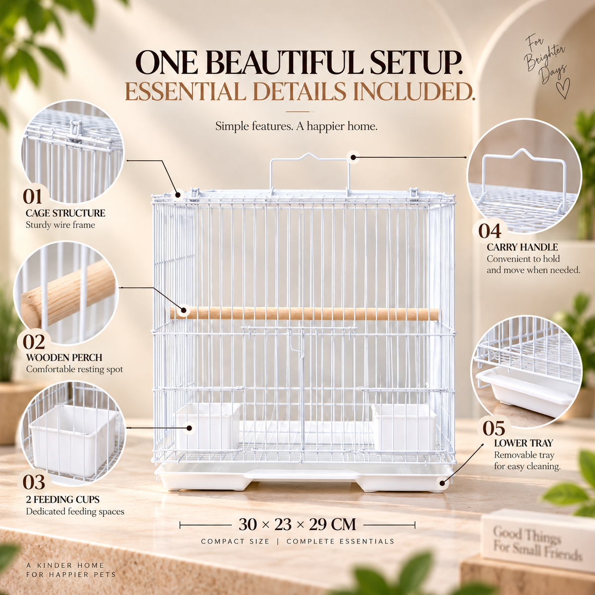 White Premium Bird Cage – 30 × 23 × 29 CM