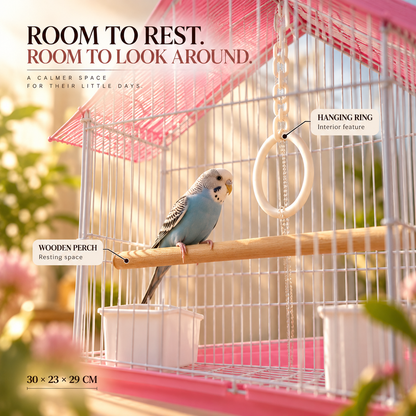 Pink & White Premium Bird Cage – 30 × 23 × 29 CM