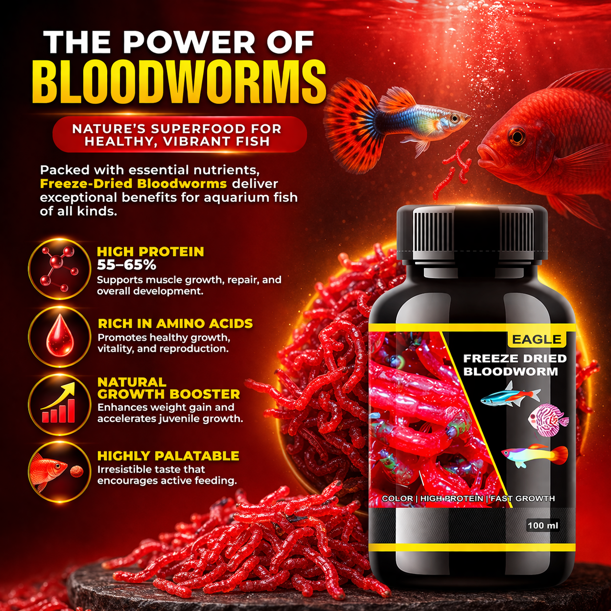 Freeze Dried Bloodworms Fish Food 100ml
