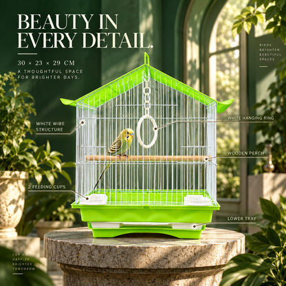 Green & White Premium Bird Cage – 30 × 23 × 29 CM