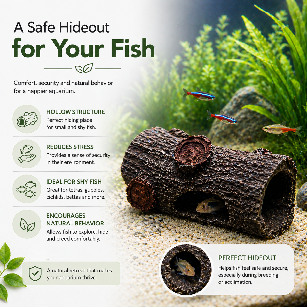 Aquarium Log Decoration Hollow Cave Ornament for Fish Tank