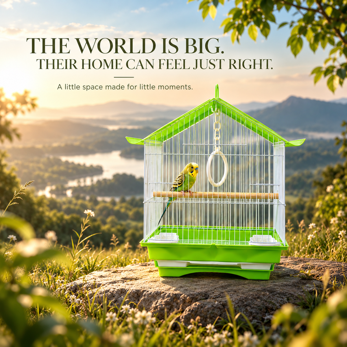 Green & White Premium Bird Cage – 30 × 23 × 29 CM