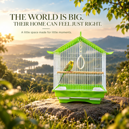 Green & White Premium Bird Cage – 30 × 23 × 29 CM
