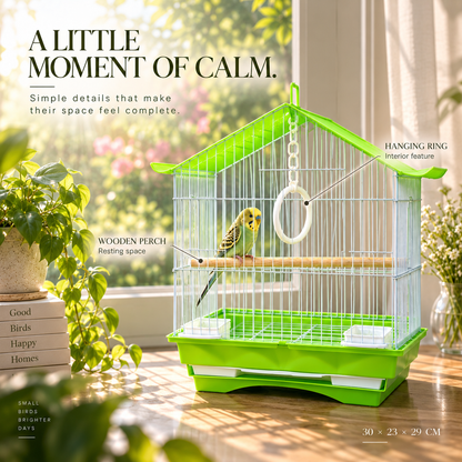 Green & White Premium Bird Cage – 30 × 23 × 29 CM