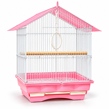 Pink & White Premium Bird Cage – 30 × 23 × 29 CM