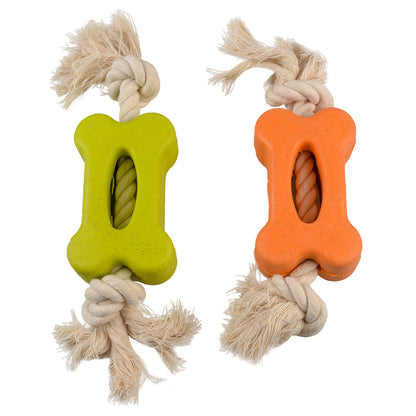 Duvo+ Eco rubber flat bone bamboo/rice + cotton Mixed colors - dog toy