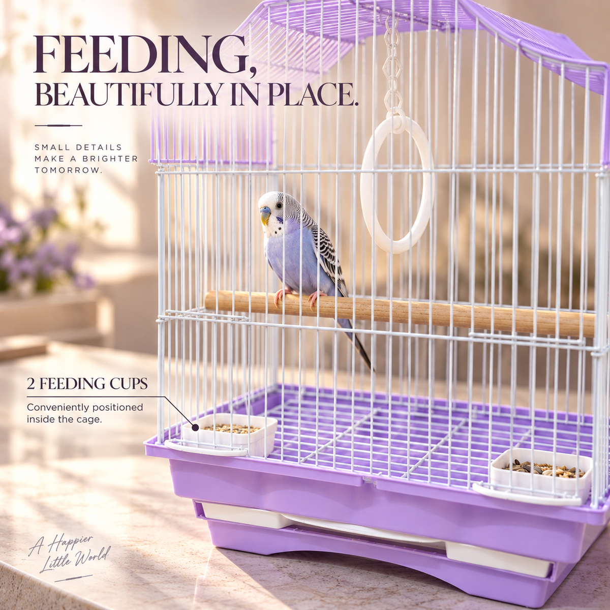 Purple & White Premium Bird Cage – 30 × 23 × 29 CM