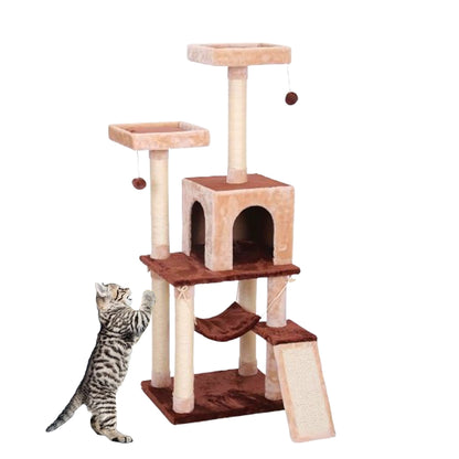 Catry Deluxe Castle Cat Tree with Hammock, Scratching Ramp & Dual Perches