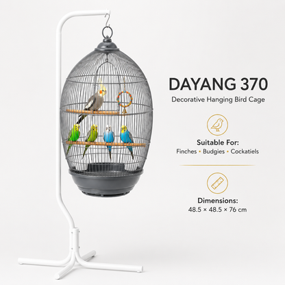 DAYANG 370 DECORATIVE HANGING BIRD CAGE FOR FINCHES, BUDGIES & COCKATIELS – 48.5 × 48.5 × 76 CM