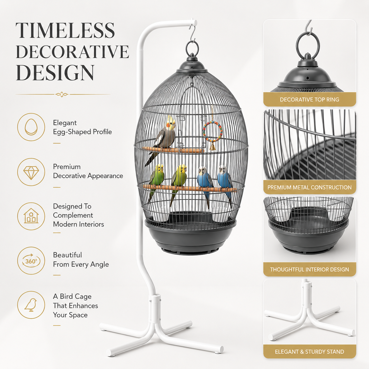 DAYANG 370 DECORATIVE HANGING BIRD CAGE FOR FINCHES, BUDGIES & COCKATIELS – 48.5 × 48.5 × 76 CM