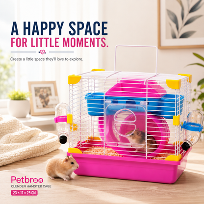 Petbroo Cleanden Hamster Cage with Exercise Wheel, 23 × 17 × 25 cm