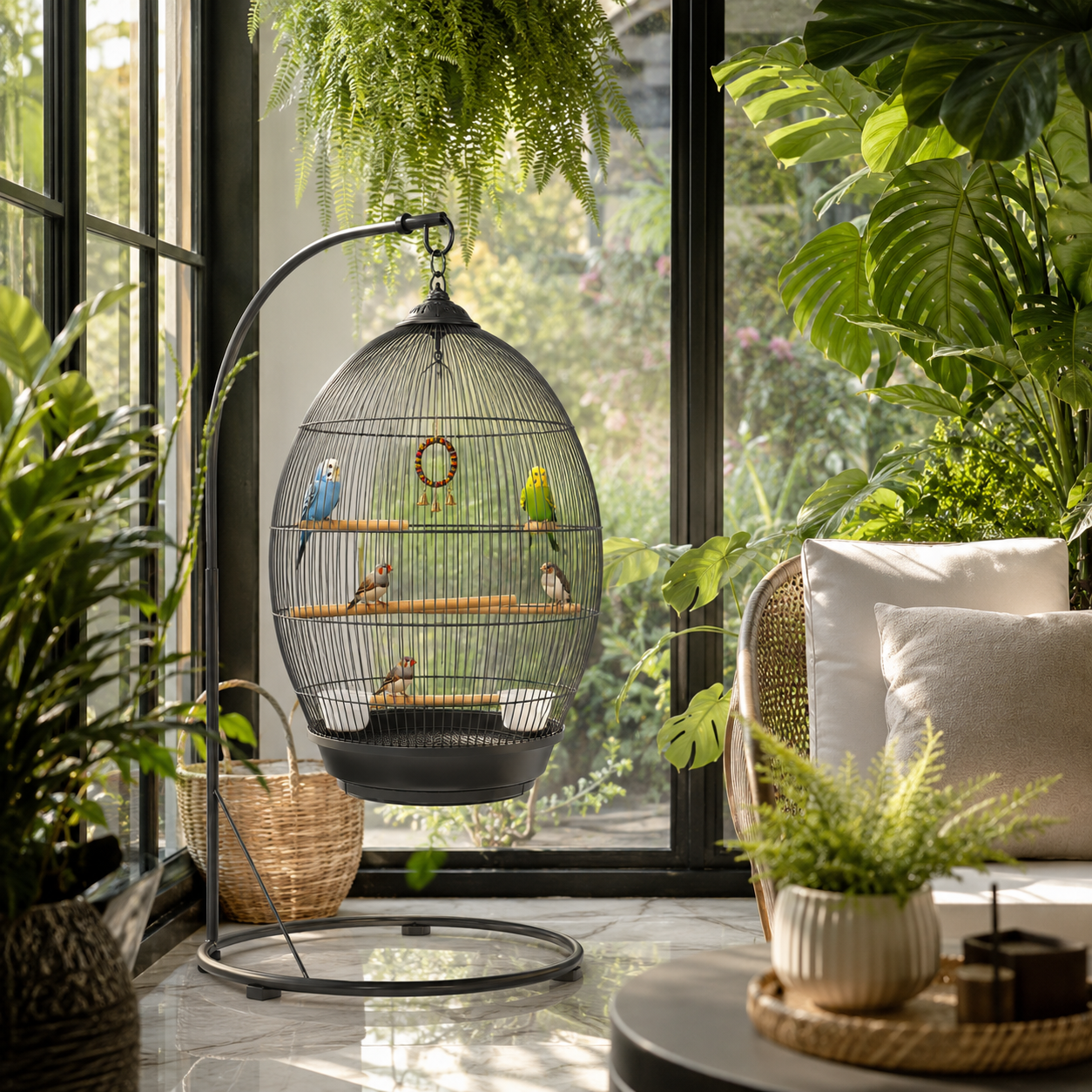DAYANG 370 DECORATIVE HANGING BIRD CAGE FOR FINCHES, BUDGIES & COCKATIELS – 48.5 × 48.5 × 76 CM