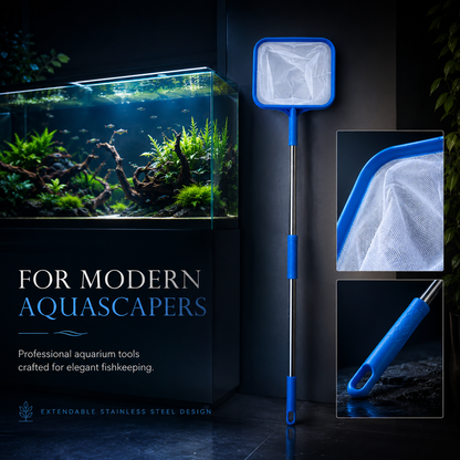 AquaCare Fine Mesh Aquarium Fish Net, Telescopic Stainless Steel Handle, Soft Fish Catching & Tank Maintenance Net, 100cm