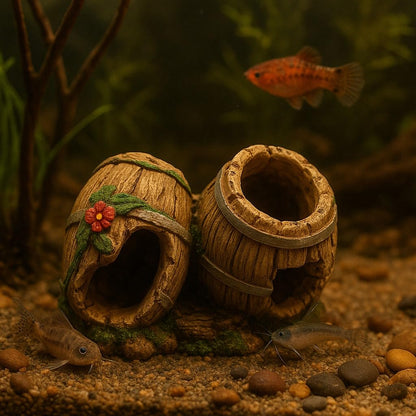 Resin Barrel Fish Hideout 12×9×8 cm