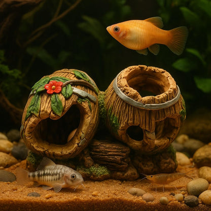 Resin Barrel Fish Hideout 12×9×8 cm